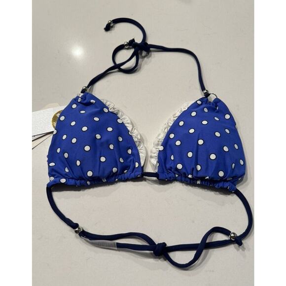 Vitamin A Rio Reversible Bikini Top Bottom Blue Polka Dot 2 Piece Set Retro NEW - Picture 4 of 10
